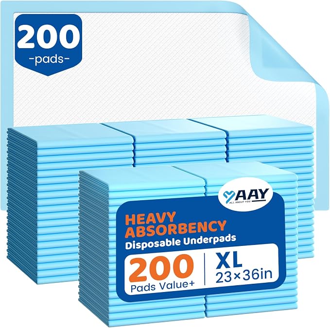 200 Count Disposable Beds Pads 23"x36",Premium Adults Incontinence Chucks Underpads,Super Absorbent Waterproof Pee Pads,Extra Large Puppy Training Pad,Baby Changing Pad