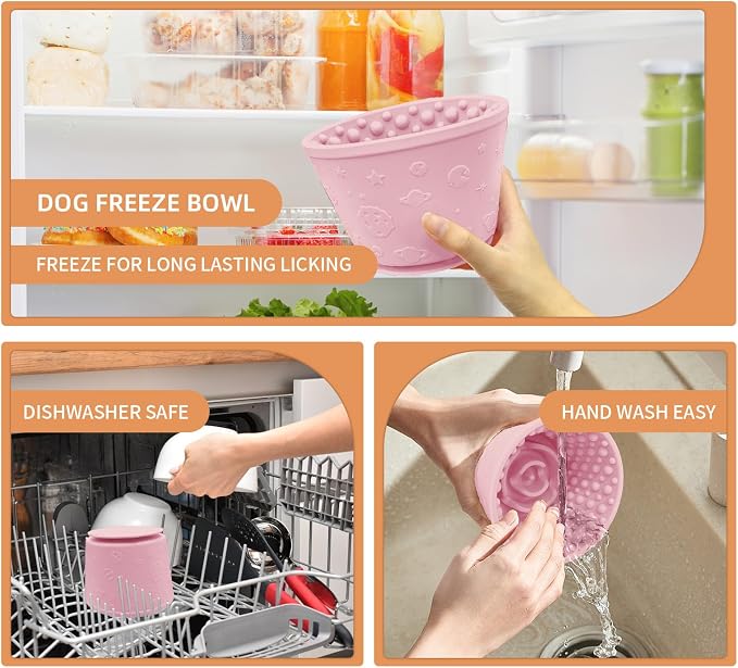 Dog Lick Bowl,Anxiety Relief Non-Slip Silicone Treat Bowl,Durable Anti-Choking Long-Lasting Enrichment Slow Feeder Licking Mat for Small Medium Large Breed,Freezable BPA Free Silicone Dishwasher Safe