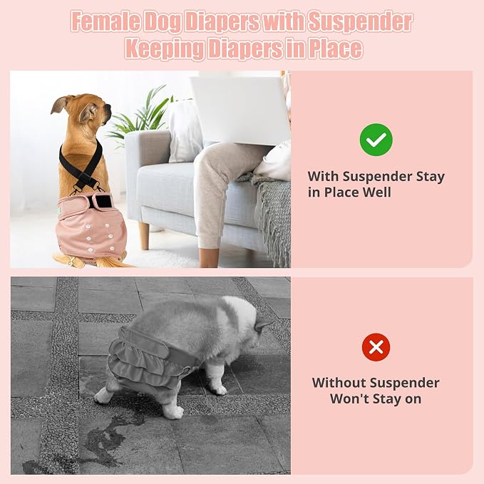 wegreeco Reusable Washable Dog Diapers Female with 1PC Suspender, Dogs Period Heat Diapers Female Heat Cycle, XL Medium Large Small Doggie Puppy Diapers for Incontinence (Medium)