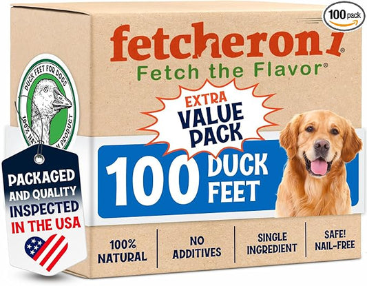 Premium Duck Feet for Dogs - Natural Dehydrated Treats - Whole Poultry Digestible Chews - for Pets (100 Count)