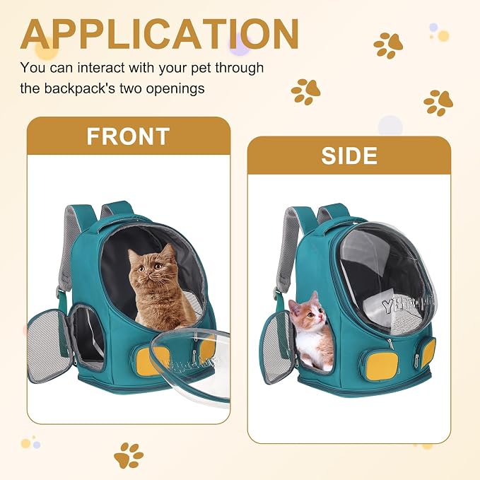Pet Backpack Carrier, Portable and Ventilated, Oxford Cloth, Dog Cat Travel Bag with Transparent Cover 13.78", (Light Blue, 1 Pcs), Intended for Hiking/Camping/Traveling