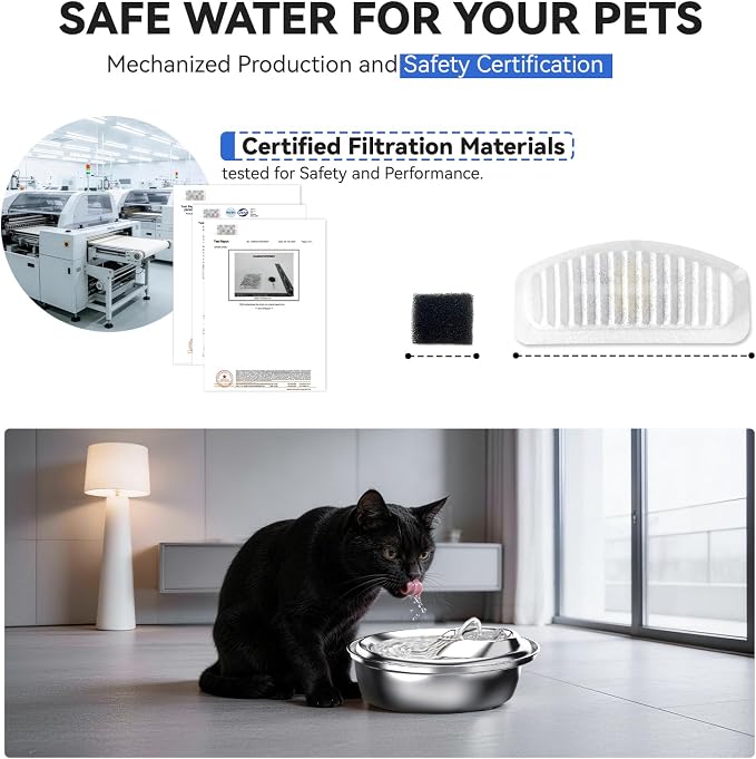 ORSDA Cat Water Fountain Filters, Replacement Carbon, Resin Filter ONLY for D30 67oz/2L Automatic Cat Fountain Dog Water Dispenser, 4 Filtration System (12PCS Filters）