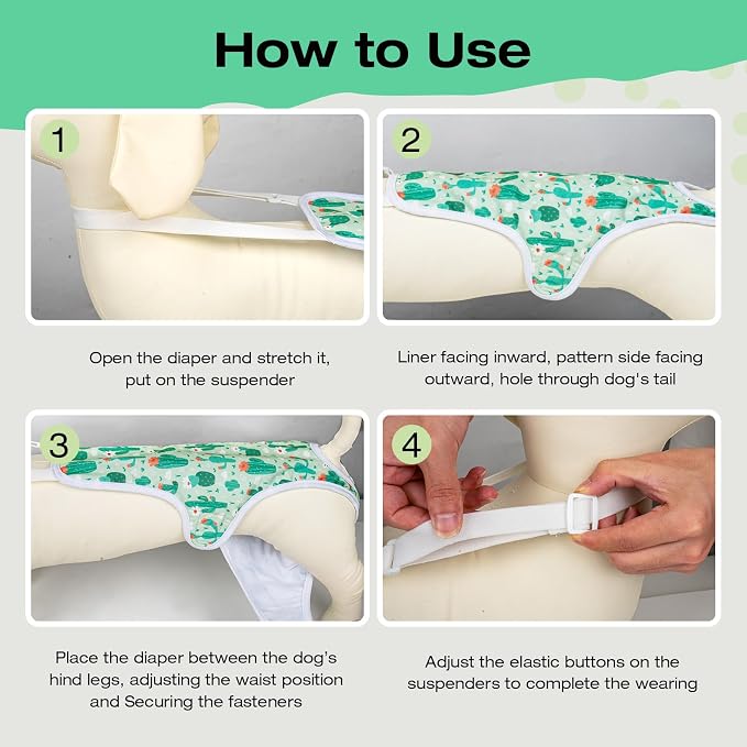 3 Pack Washable Female Dog Diapers with Adjustable Suspender, Reusable Sanitary Panties for Dogs in Heat, Leak-Proof Design for Small Dogs
