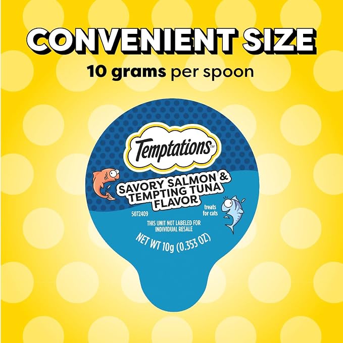 Temptations Lickable Spoons, Soft Lickable Cat Treats, Adult Wet Cat Treats, Savory Salmon and Tempting Tuna Flavor, 8 Spoons, Pack of 12 (96 Total)