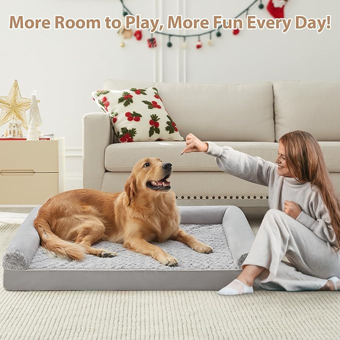 BFPETHOME Orthopedic Washable Dog Beds Large Sized Senior Dog for Comfy Sleeping with Removable Cover, Waterproof Big Soft Pet Couch Bed for Dogs Rerlax