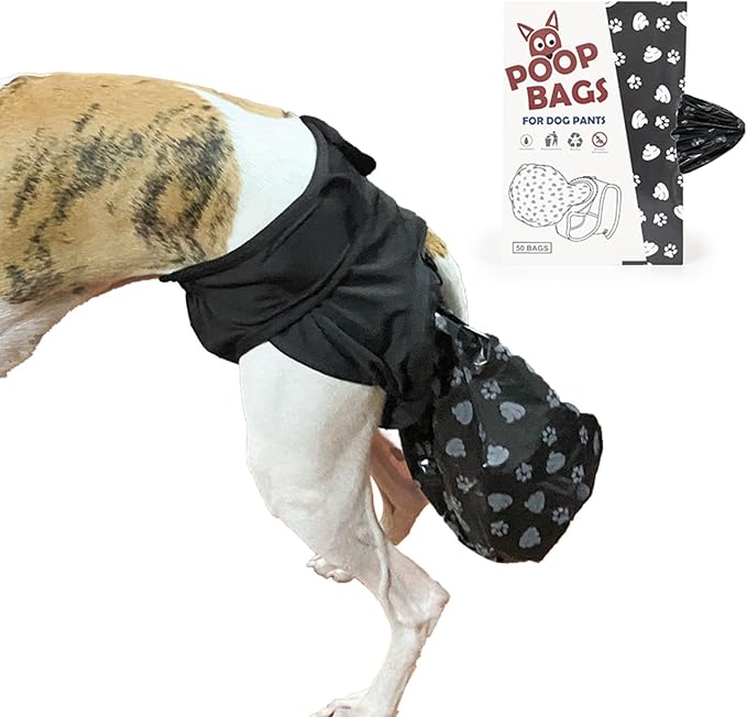 Reusable Dog Poop Pants with 50pcs Poop Bags, Adjustable Dogs Sanitary Pants for Incontinence & Outdoor Walking, Convenient Dog Poops Collection Pants for Senior and Disability Dogs XL