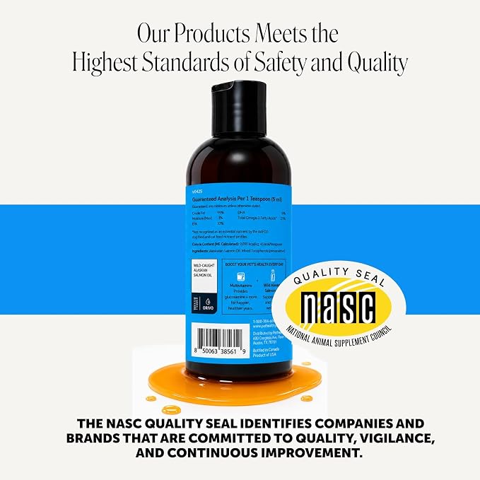 Wild Alaskan Omega-3 & Salmon Oil for Dogs and Cats - 100% Pure Natural Fish Oil for Skin & Coat Health, Shedding & Itch Relief - EPA DHA Fatty Acids for Joint Support & Heart - 8 oz