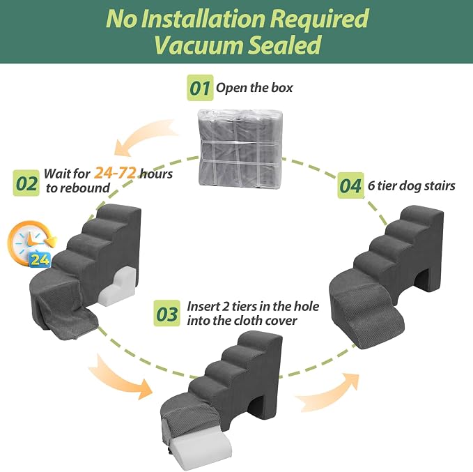 Dog Stairs for High Bed 28-32 Inches Tall, 6 Tier Non-Slip Pet Stairs Adjust to Left Side of Bed, Dog Steps for Small Dogs, Old Pets, and Injured Dogs, Dark Gray