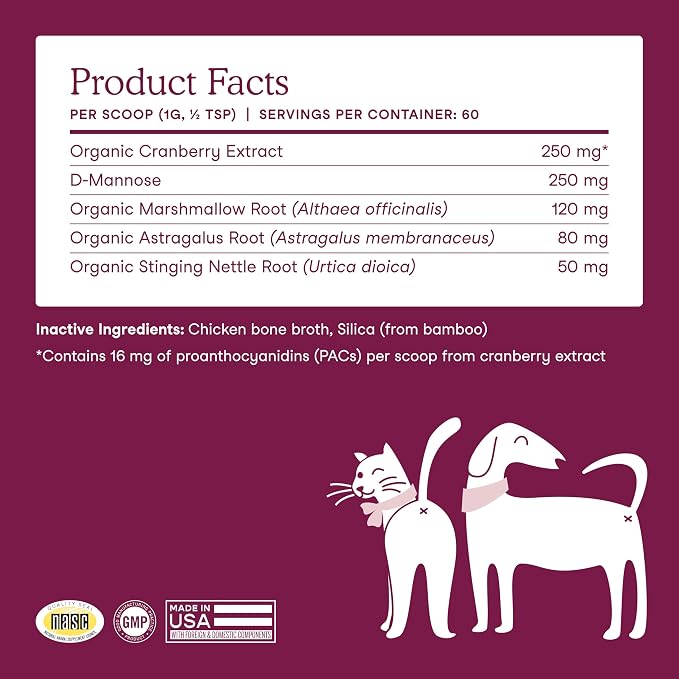 Fera Pets Bladder Support - Cranberry Supplement for Dogs & Cats - 60 Scoops