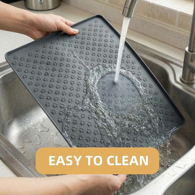 Silicone Dog Food Mat, 100% Waterproof Pet Feeding Mat with Raised Edge, Non-Slip Bowl Placemat for Cats & Dogs, Pets Accessories, 21.5” x 15.4”