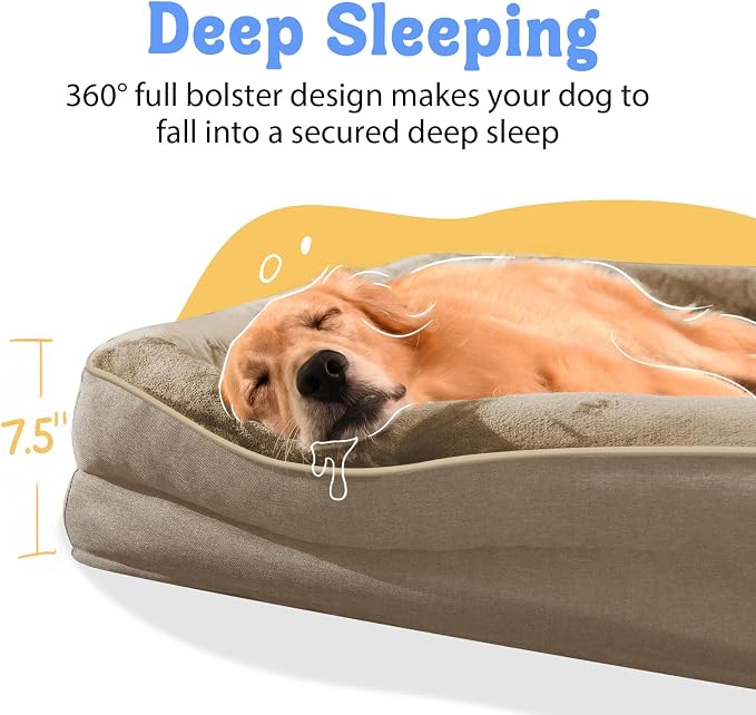 Orthopedic Extra Large Dog Bed - XXL Washable Giant Pet Couch Sofa with Removable Cover Waterproof Bolster for Large Size Dogs, 45x35