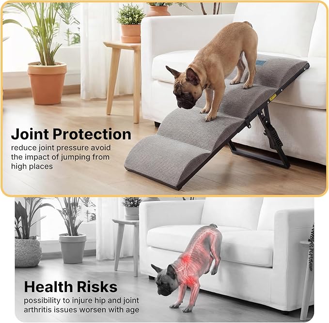 Veehoo Dog Ramp for Bed Couch for Small to Large Dog, Foldable Ramp for Dogs to Get on Bed 5 Adjustable Height from 17" to 23", Pet Cat Stairs Doggy Steps Non Slip with Metal Frame, Up to 130lbs