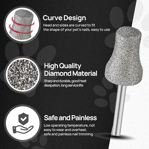 Diamond Dog Nail Grinder Bits - FOCSTOL Diamond Rotory Bit for Dogs&Pets, 5pcs 1/8'' Rotary Nail Grinder Bits for Animals Nail Care (Type E)