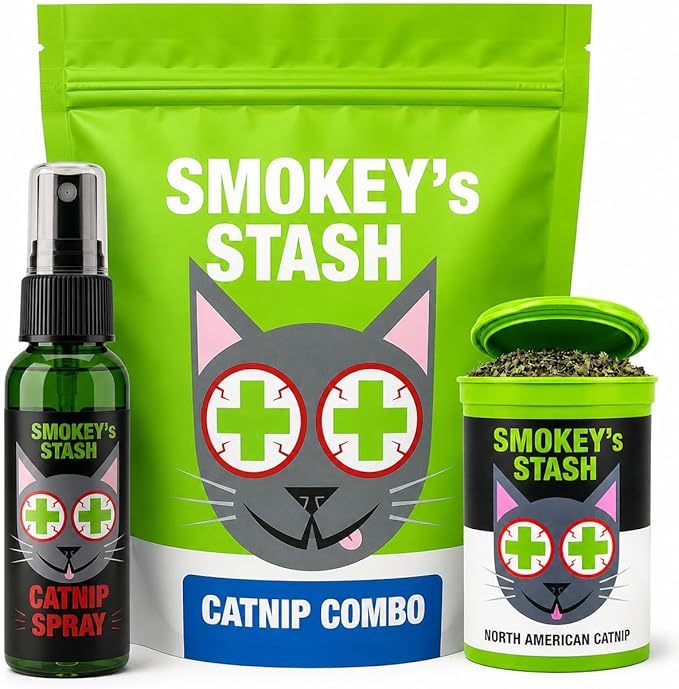 Smokey's Stash Catnip Spray and Dried Catnip Bundle for Cats - 2oz Catnip Spray and Premium Pop-Top Can, Handcrafted in the USA