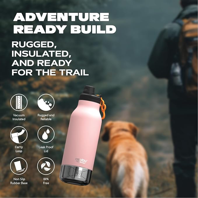 asobu Dog Barky Bottle – Insulated Stainless Steel Water Bottle with 2 Removable Dog Bowls for Food, Treats & Water – Pet-Friendly Travel Bottle for Hiking, Road Trips & Outdoor Adventures