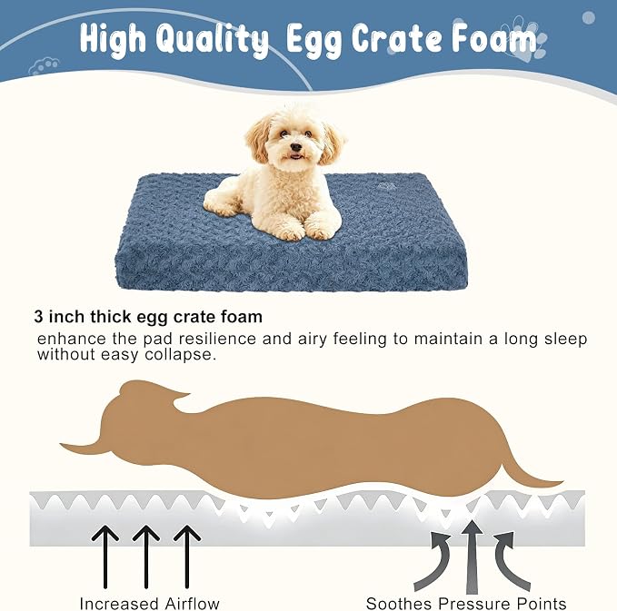 EMPSIGN Stylish Dog Bed Mat Dog Crate Pad Mattress Reversible (Cool & Warm), Water Proof Linings, Removable Machine Washable Cover, Firm Support Pet Crate Bed for Small to XX-Large Dogs, Navy/Grey