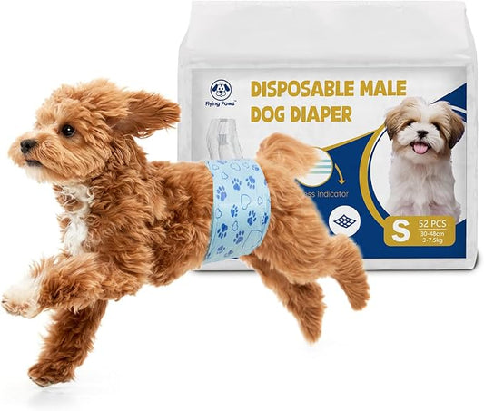 Male Dog Diapers with Wetness Indicator, Disposable Belly Band for Puppy Male Diapers, Doggie Wraps for Puppy Training, Incontinence (S, 52 Count)