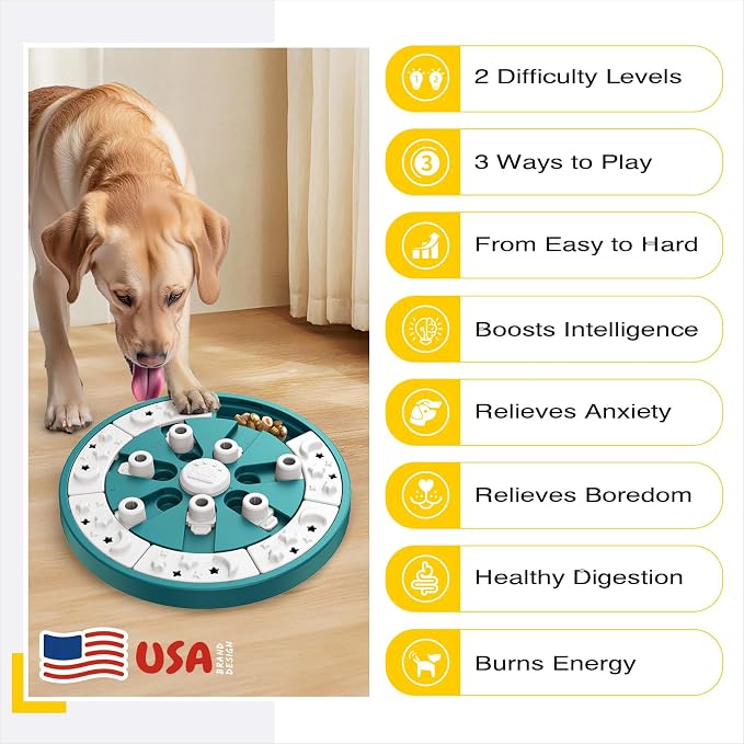 KADTC Dog Puzzle Toy, Large Size, 2 Levels of Step-by-Step Challenge, 3 Ways to Play Beginner to Advanced Slow Feeder & Mental Stimulation for Dogs Enrichment Toys