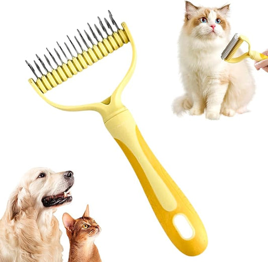 Double-Sided Pet Grooming Brush, 2026 New Undercoat Rake for Long Haired Pets, Multi-Functional Dematting Comb for Home Grooming, Pet Hair Removal Brush for Pet Owners (Yellow, 1pcs)