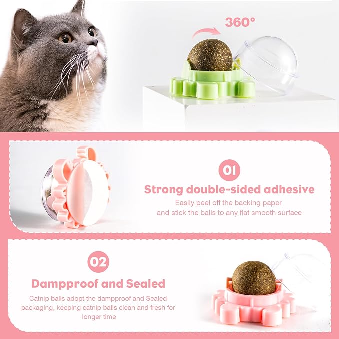 Catnip Balls for Cats Wall, Ball Rollerball, Avocado, Cat Nips Organic Ball, Mint Avocado, Supercle Catnip, Magic Cat Balls Stick On Wall Toy 4 Pack