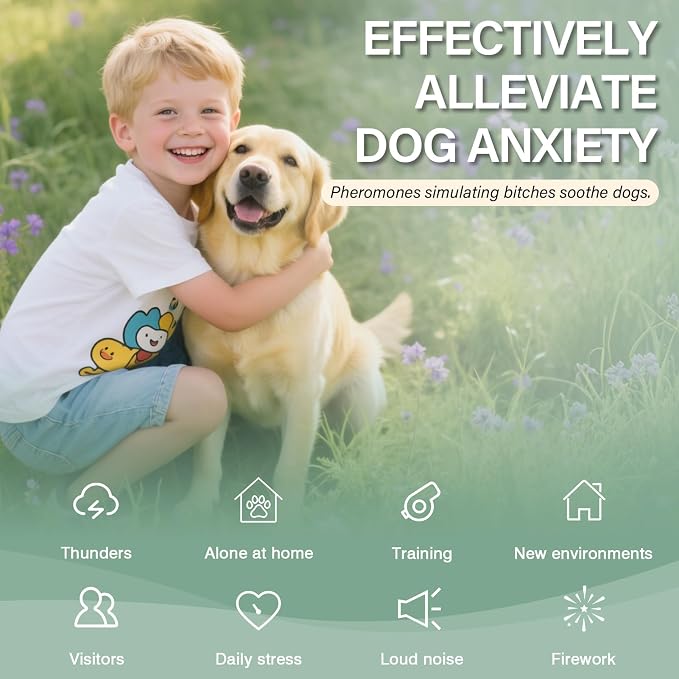 SHANDR Dog Calming Pheromones Diffuser 6 in 1 Appeasing Relaxing Diffuser with Timing Function Pet Kit (3 Plug in +3 Refill 48ml) for Anxiety Relief Reduce Aggression Barking Fighting Stress (Mint)