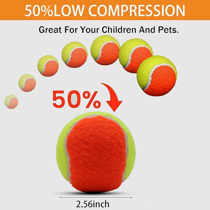 SHYUJAJIE 20 Pack 25%/50%/75% Low Compression Stage Tennis Ball for Beginners Youth Kids Training Practicing Ball with Mesh Bag for Easy Transport