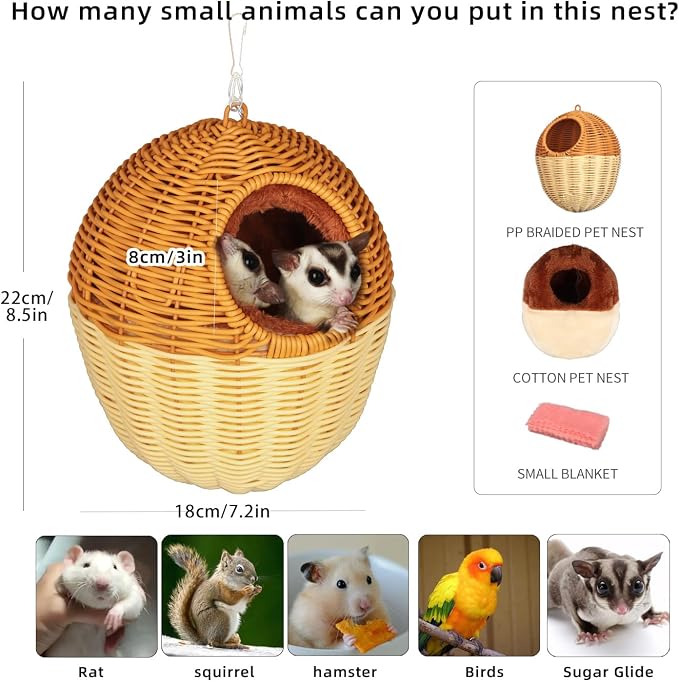 Sugar Glider Hammock, Acorn Shaped Bird Bed with Supporting Cotton nest, Universal in All Seasons, Suitable for Rats, Chipmunks, Squirrels and Parrots.