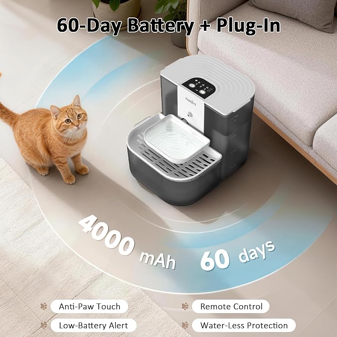 [New Upgrade] Famifit 4.5L+2L Heated Automatic Cat Water Fountain, 4000mAh Battery, Warm Water Option, Timed & Measured Control, Clean Water System, No Filter, Ceramic Bowl, Plug-in Recommended