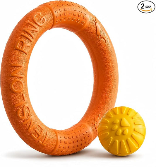 Floating Ring & Ball Combo Set, 2 Pack EVA Water Fetch Toys for Dogs, Durable Chew Tug Toy for Small Medium Large Dogs, Pool Beach Interactive Play (Orange, Large)