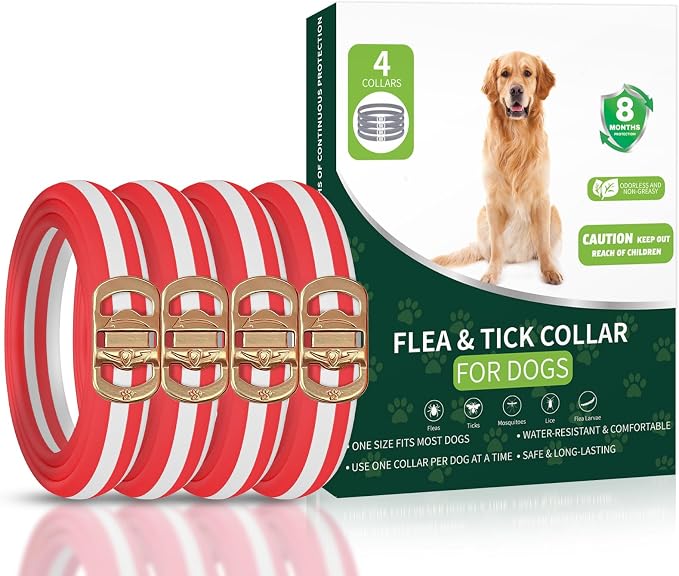 Flea Collar for Dogs, 4 Pack Flea and Tick Prevention for Dogs, 32 Months Dog Flea and Tick Treatment, Adjustable Dog Flea Collars, Waterproof Dog Flea Treatment Collar, Flea Treatment for Dogs
