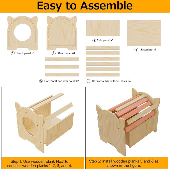 Indoor Solid Wood Cat House, Adorable Cat Head + Tunnel Design, Natural Wood Finish, Easy Assembly & Maintenance, Cozy Play Haven for Small Cats Kittens