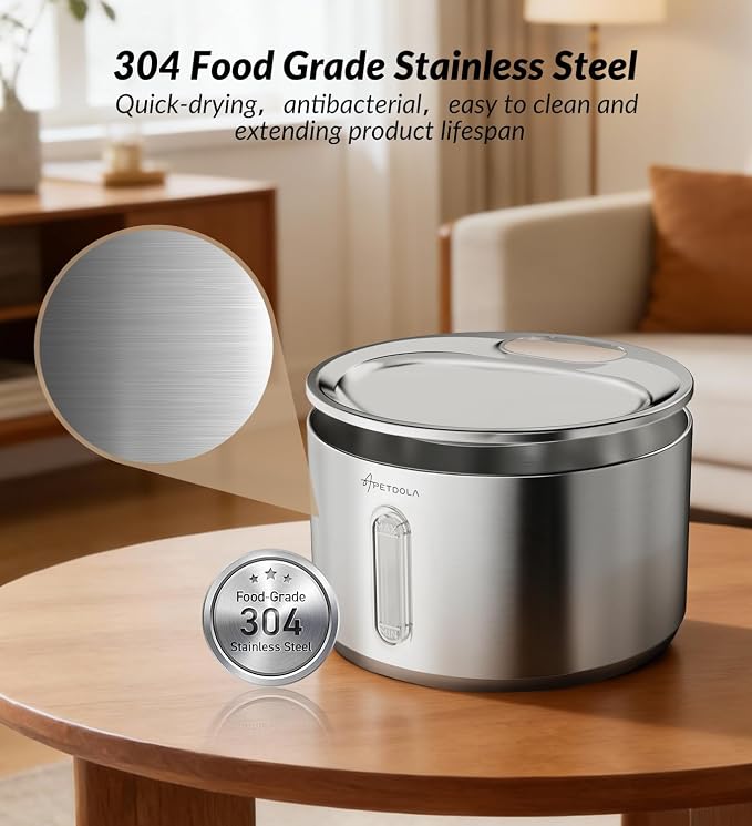 Cat Water Fountain Stainless Steel,135fl-oz/4L Wireless Cat Fountain Battery Operated Pet Fountain with 5 Filters for Dogs Cats Indoor