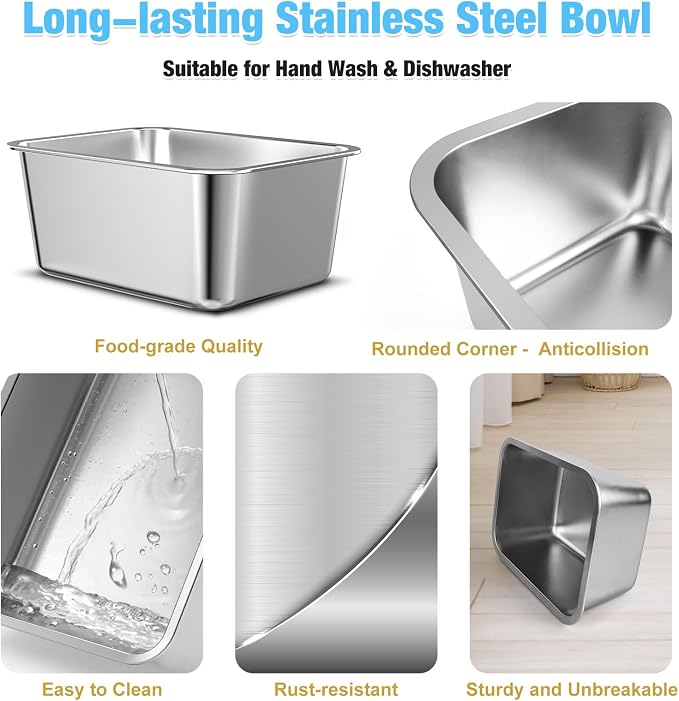 2.4 Gallon Elevated Large Dog Water Bowl,16" Raised Stainless Steel Bowl with Stand for Large Breed, Full Metal Dog Feeding Station for Relief Joint Pressure, Easy Clean for Indoor & Outdoor Uses
