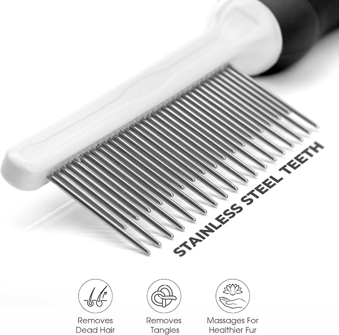 Poodle Pet Bundle - Dematting Fur Rake Comb Brush Tool with Steel Safety Blades and Detangling Pet Comb with Long and Short Stainless Steel Teeth for Detangling Matted or Knotted Undercoat Hair (Black