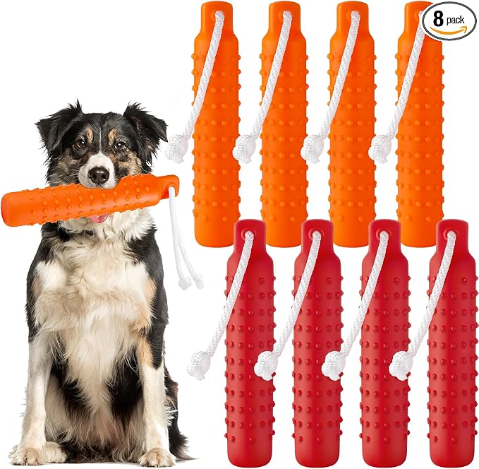 Blueweenly 8 Pcs Dog Bumper Toy for Water Retrieving Plastic Puppy Training Dummy Dog Float Toy Lightweight for Float on The Water Pool Outdoor Training Hunting Fetching (Orange and Red)
