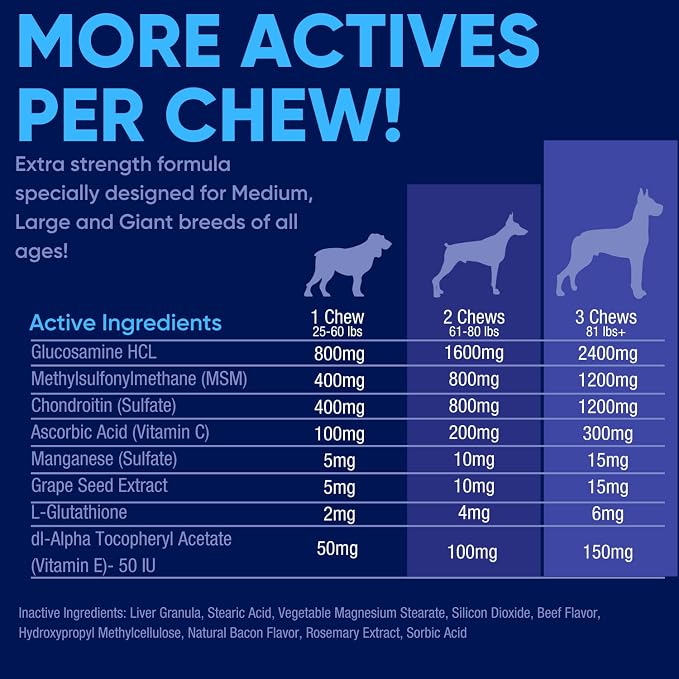 Joint Support Supplement for Large Dogs - Hip and Joint Chewable Tablets for Small, Medium & Large Breed Dogs with Glucosamine, Chondroitin, and MSM, Beef Flavor, 120 Tablets