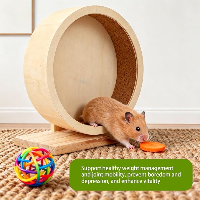 9 Inch Hamster Wooden Silent Exercise Running Wheel with Mini Running Ball 4 Inch,Small Animal Exercise Wheel Accessories,Wooden Exercise Wheels with Removable Track for Gerbils,Mice,Totoro