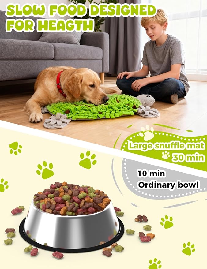 Snuffle Mat for Dogs, 28.8''x22.8'' Large Nose Work Mat, Dog Food Mat for Foraging and Mental Stimulation, Interactive Feeders for Boredom Relief (Green)