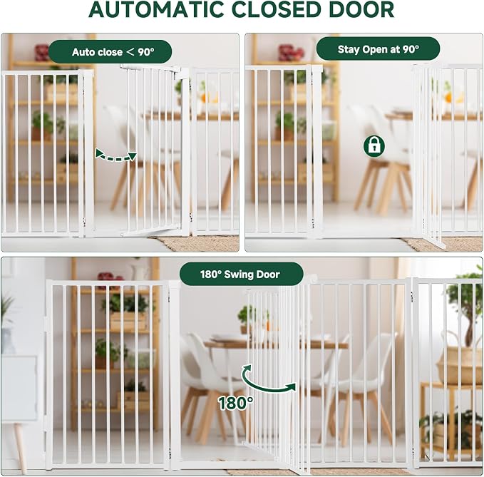 Snagle Paw Metal Freestanding Dog Gate with Door,120” W x 36” H Dog Fence with Support Feet for Doorways, Stairs and Hallways, Portable Pet Gate for Indoor Use (6 Panel, White)