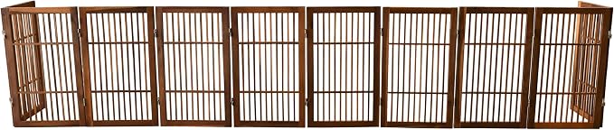 Urnporium Pet Dog Gate Freestanding, Strong Durable Folding Wooden Fence, Portable Acacia Hardwood Safety Barrier for Indoor & Outdoor Use (Brown Pet Gate, 10 Panel 30" Tall)