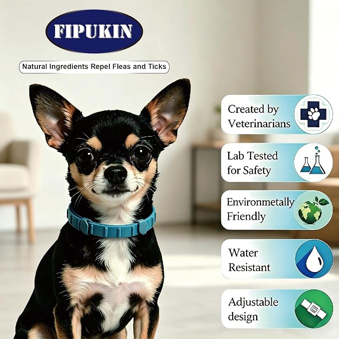 Flea and Tick Collar for Small Dogs, 2‑Pack | 8‑Month Waterproof Protection with Natural Essential Oils | Includes Comb