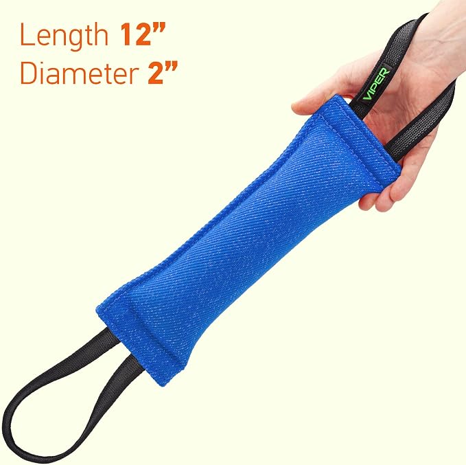 Viper Synthetic K9 Tug Toy with Dual Rubberized Handles for Dog Training & Interactive Play - Durable Tug of War Toy for Small, Medium & Large Dogs, Drive Building Reward Toy - 16" x 2.5" Blue