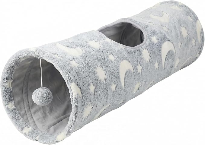 PAWISE Cat Tunnel for Indoor Cats, Glow in Dark Cat Tunnels with Pop-Up, 3-Way Collapsible Cat Play Tunnel Toy for Cats Kittens Rabbits, with Hanging Ball & Bell