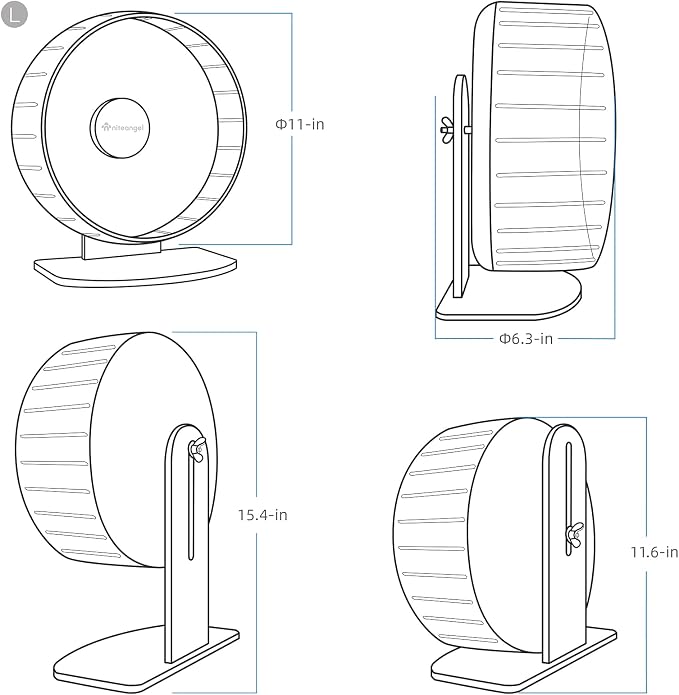 Niteangel Super-Silent Hamster Exercise Wheels: - Quiet Spinner Hamster Running Wheels with Adjustable Stand for Hamsters Gerbils Mice Or Other Small Animals (L, White)