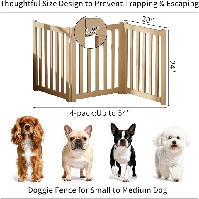 3-Panel Solid Wood Dog Gate - Freestanding Folding Pet Gate for Doorways, Stairs, Indoor, 24" Height, No Installation Needed, Natural Wood