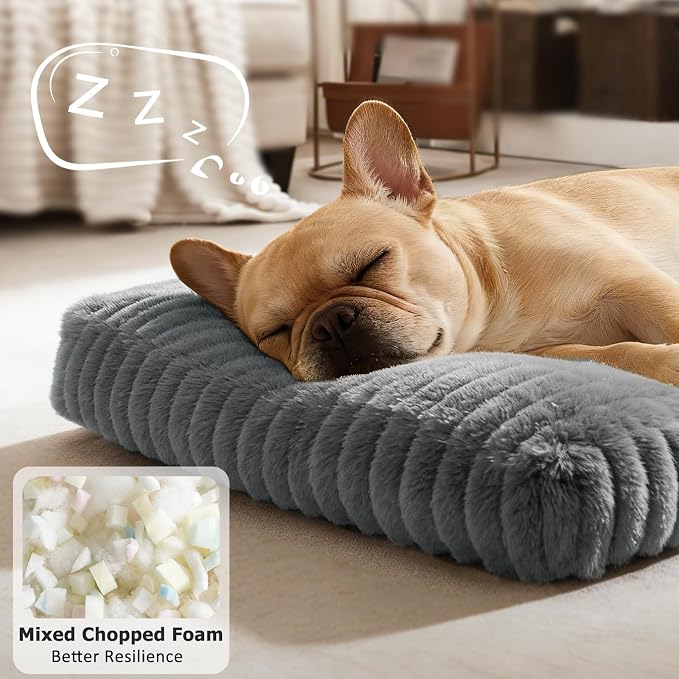 Dog Bed for Large Dogs, Orthopedic Dog Beds Washable with Removable Cover, Extra Thick Crate Bed Pet Mat with Shredded Chopped Foam & Anti-Slip Bottom, 35"x23"x4", Grey