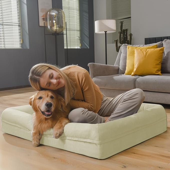 Yiruk XL Orthopedic Dog Bed for Large Dogs, Extra Large Waterproof Dog Bed with Removable Washable Cover, 4-Sides Bolster Support Pet Couch Sofa with Non-Slip Bottom, Beige