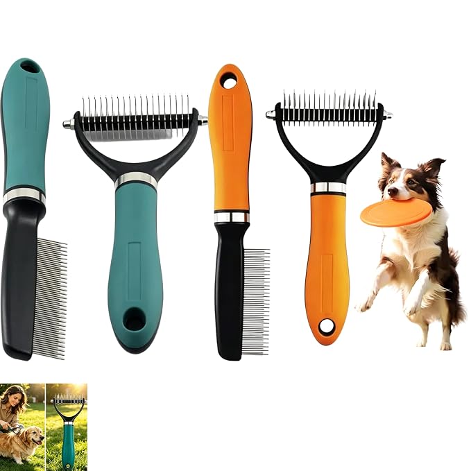 Dematting Comb for Dogs and Cats, 2026 New Rake Pet Brush for Effective Hair Removal, Deshedding Dog Brush Removing Tangles Knots for Thick Coats (Orange Set Green Set)