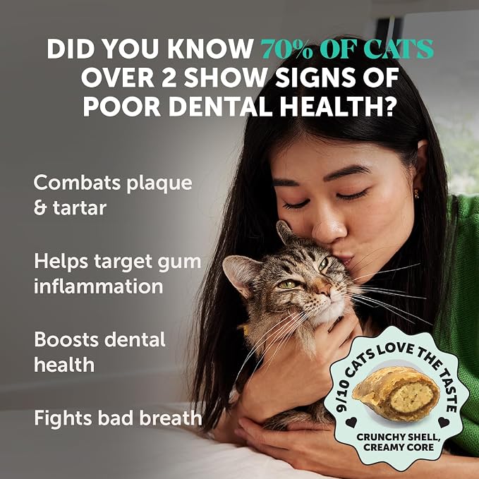 Fresh Breath Dental Bites for Cats – Crunchy & Creamy Cat Dental Treats for Fresh Breath, Tartar & Plaque Control – Dual-Texture Cat Oral Care Bites for Bright Teeth & Healthy Gums – 90 Day Supply