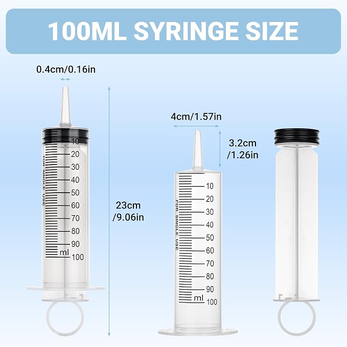 100ml Large Syringe, Plastic Syringes for Liquid with Tip Adapter, Epoxy Syringe for Scientific Labs, Oil Transfer, Plant Watering & Refilling, Individual Sealed, 5 Pack